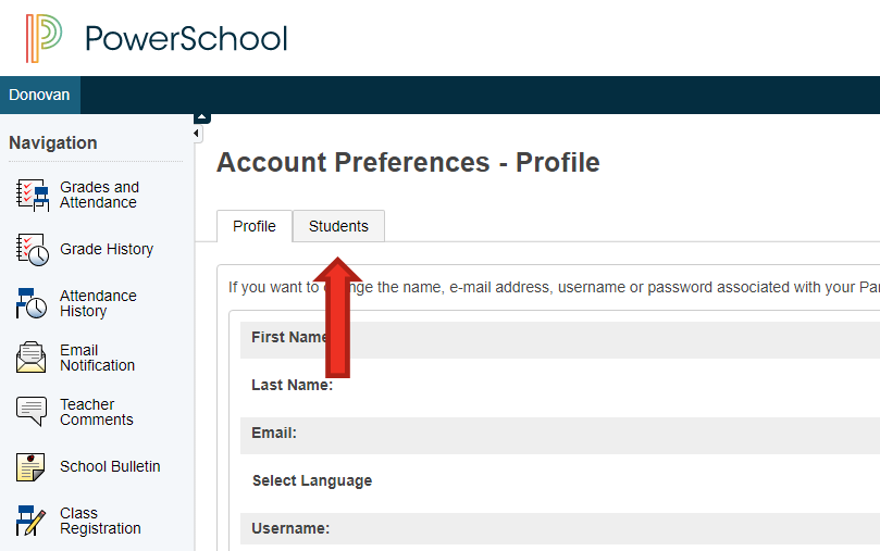 account preferences - students tab