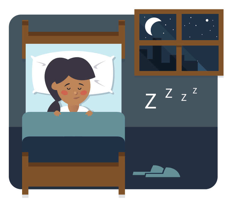 Rest Graphic of student sleeping in bed