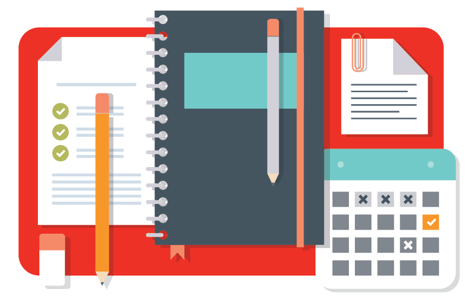 Schedule Graphic of planners and notebooks