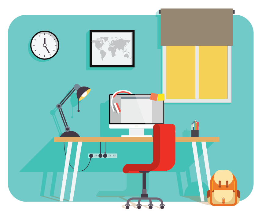 Graphic of desk and workspace