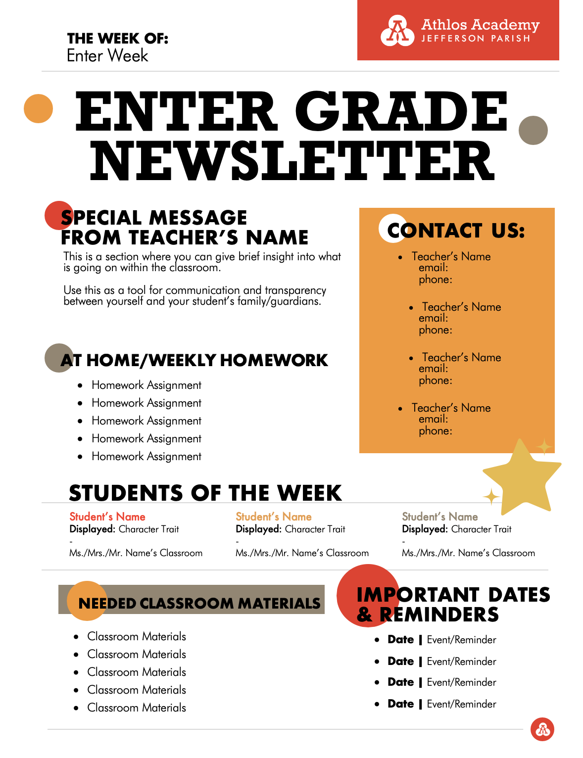 AAJP Teacher Newsletter Template