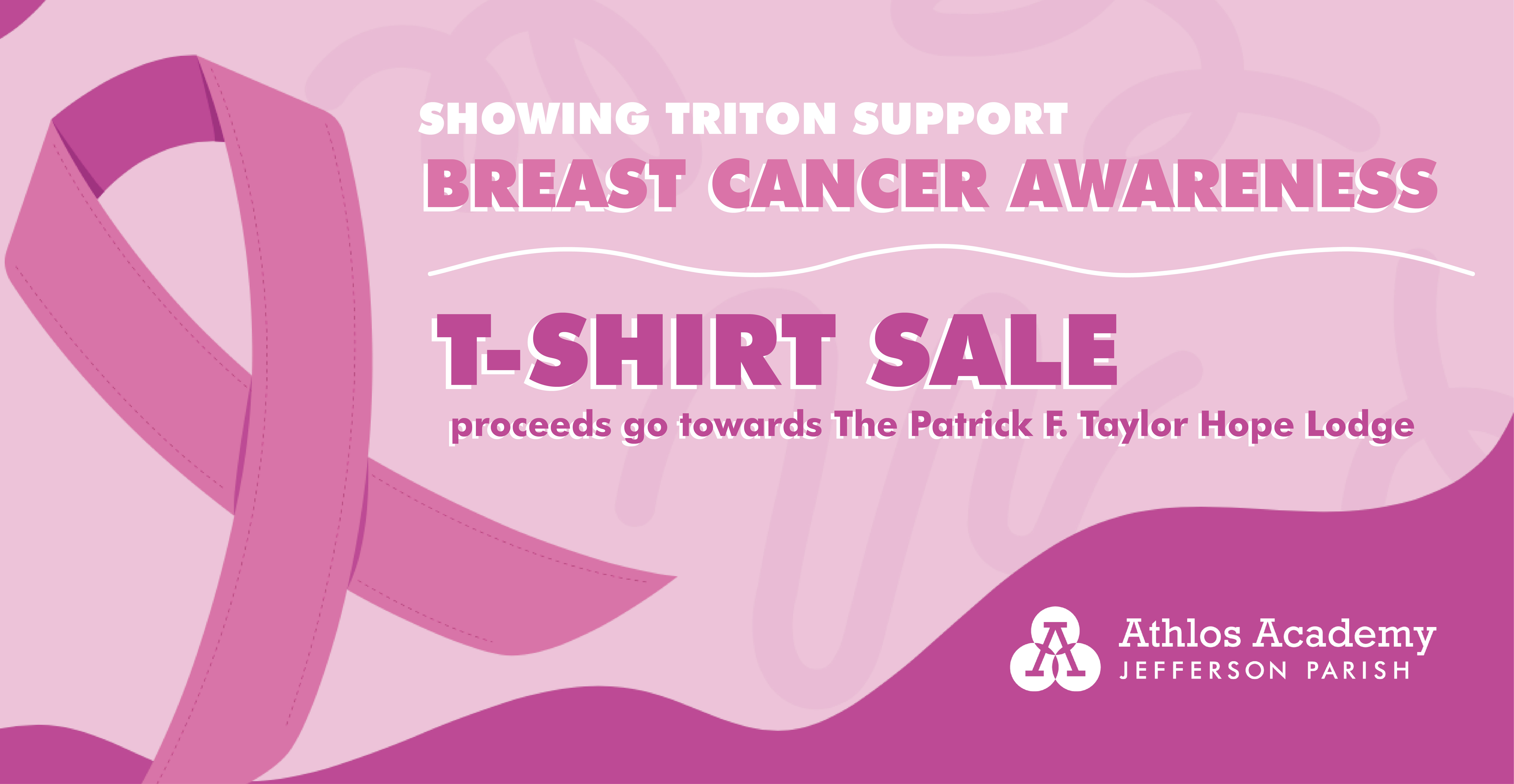 Support Breast Cancer awareness by ordering your t-shirts today at a price of $15, and contribute to The Patrick F. Taylor Hope Lodge as all sales proceeds will be donated to them. Remember to place your order no later than Friday, September 2023 at noon. Extra order forms can be found by visiting the front office.
